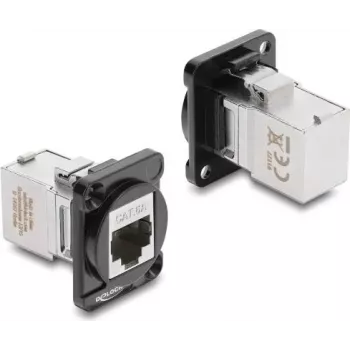 Delock D-Type Module RJ45 Female to Female 90° Angled Cat.6A Black / Silver