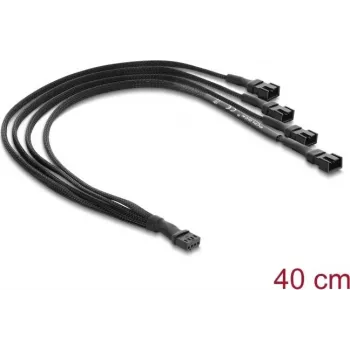 Delock Fan Cable Splitter 1 x 4 Pin PWM Socket to Plug + 3 x 4 Pin Plugs (3 Pins Occupied) with Braided Sleeving 40 cm Black
