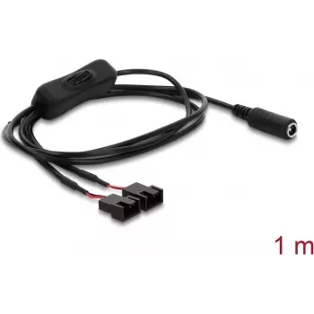 Delock Fan Power Cable DC Jack 5.5 x 2.1 mm to 2 x 4-Pin Fan Connector (2 Pins Occupied) with Switch 1 m