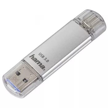 Hama FlashPen C-Laeta 64GB USB 3.0 Flash Drive, Aluminium, Silver/Black