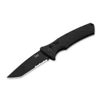 Heckler & Koch FD01 Automatic Tanto D2 Folding Knife, Black Aluminum Handle, Push Button Lock, 85mm Blade