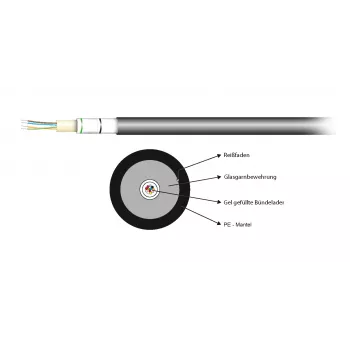 EFB Elektronik A-DQ(ZN)B2Y 4E 9/125µm G657.A1 PE Outdoor Fiber Optic Cable, 4 Fibers, Single-mode, Black, Loose Tube, Rodent Protection