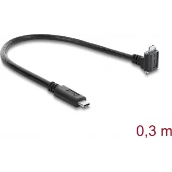 Delock USB 5 Gbps Cable USB Type-C Male Straight to USB Micro-B Male 90° Angled Up with 18 mm Screw Distance, 0.3 m, Black