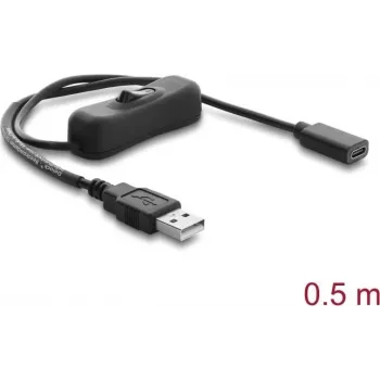 Delock USB Power Cable Type-A Male to USB Type-C Female with Switch 0.5 m