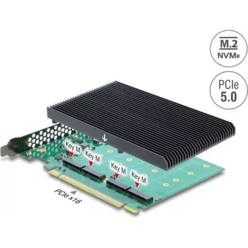 Delock PCI Express 5.0 x16 Card to 4 x Internal NVMe M.2 Key M with Heatsink - Bifurcation