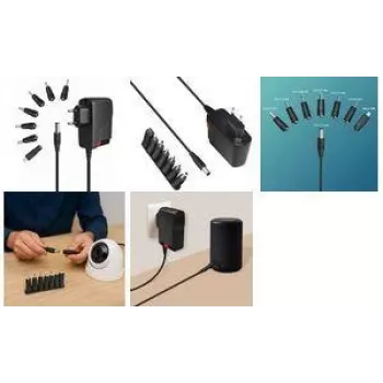 LogiLink PA0161A Universal AC/DC Power Adapter, 3-12V DC Adjustable, 2A, 24W, 8 Interchangeable Tips, Black