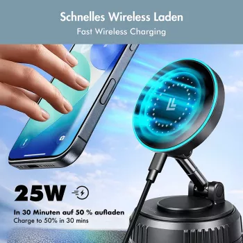 LogiLink Wireless Car Charger, Vacuum Magnetic, 360° Foldable, 25W
