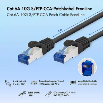 LogiLink Cat.6A S/FTP Patch Cable, CCA, LSZH, Black, 5m, EconLine