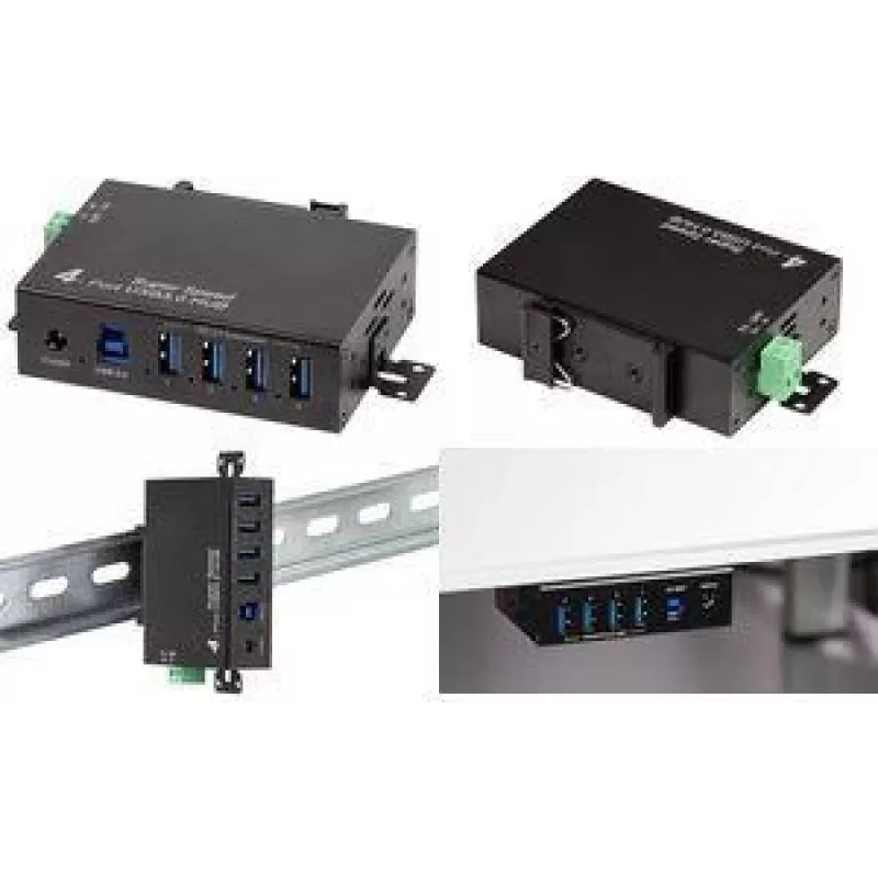 LogiLink USB 3.0 Industrial 4-Port Metal Hub with DIN Rail Mount