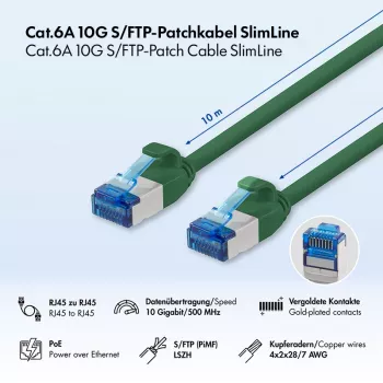 LogiLink SlimLine Cat.6A S/FTP LSZH Patch Cable, Green, 10 m
