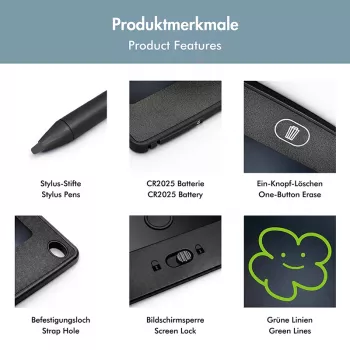LogiLink LCD Writing Tablet 8.5 inch Black with Magnets – Reusable Paperless Drawing & Note Board