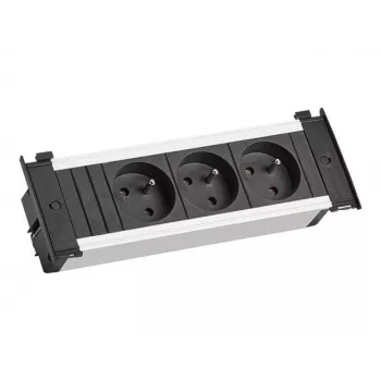 Bachmann Kapsa S Desk Integration Power Strip - 3 Type E Outlets, 0.2m Cable, Black/Silver