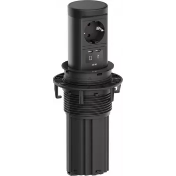 Bachmann ELEVATOR2 Pop-up Desk Power Module with Schuko Socket and 45W USB-C PD, Jet Black, 0.5m Cable