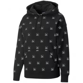 PUMA Brand Love AOP Hoodie FL Black 535706 01 Men's Relaxed Fit All-Over Print Pullover