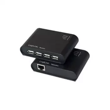 LogiLink USB 2.0 Cat.5 Extender with 4-Port Hub, 50 m, Black