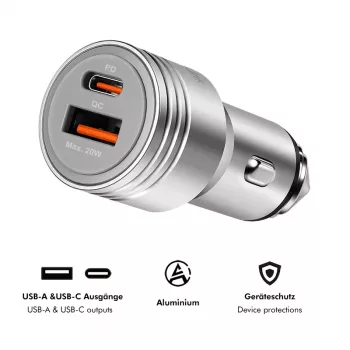 LogiLink USB Car Charger, 2 Port, 20W Fast Charging, Silver