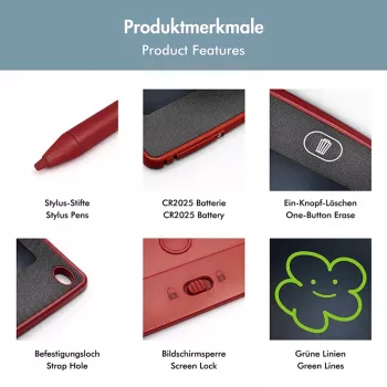 LogiLink 8.5 inch LCD Writing Tablet Red with Magnets and Stylus