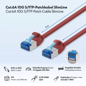 LogiLink Cat.6A Slim S/FTP LSZH Patch Cable, Red, 5 m, SlimLine