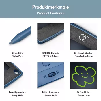 LogiLink LCD Writing Tablet 8.5 Inch Blue with 2 Magnets and Stylus