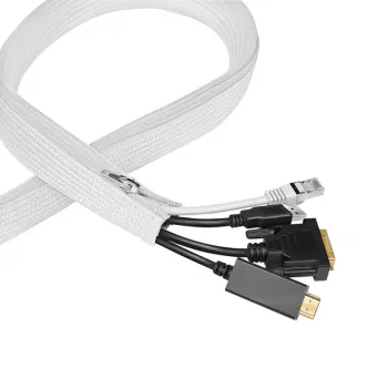 LogiLink Cable Management Sleeve with Zipper, Polyester, White, 2m, 30mm OD