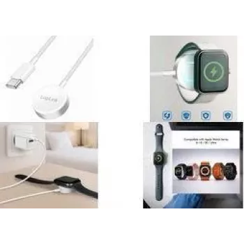 LogiLink PA0379 Inductive Charging Cable for Apple Watch, White, 1 m, Magnetic, 2.5W, USB-A