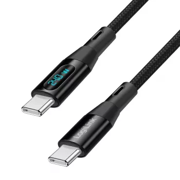 LogiLink USB 2.0 Type-C Cable with Power Display, C/M to C/M, 480 Mbps, 240W PD 3.1, Nylon Braided, Black, 1 m