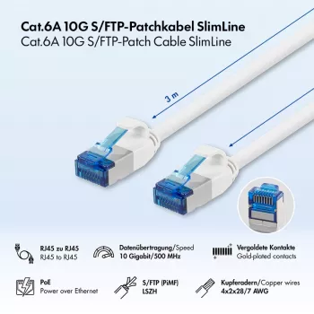 LogiLink SlimLine Cat.6A S/FTP LSZH Patch Cable, White, 3 m