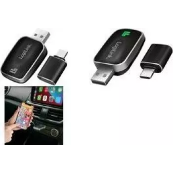 LogiLink BT0076 Wireless CarPlay & Android Auto Adapter, Bluetooth 5.0, USB-C to USB-A, Black