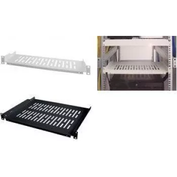 LogiLink 19 inch Fixed Rack Shelf 1U, 300mm Deep, Black RAL 9005, Steel, Max 15 kg