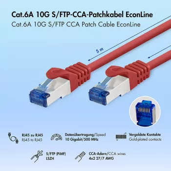 LogiLink Cat.6A S/FTP LSZH Patch Cable, 5 m, Red, EconLine