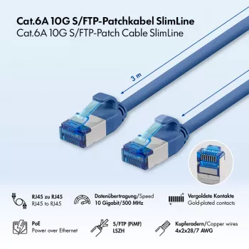 LogiLink SlimLine Cat.6A S/FTP LSZH Patch Cable, Blue, 3 m