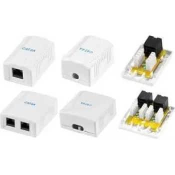 LogiLink Cat.6A Surface Mounted Box, 2x RJ45, White (similar RAL 9003), Class EA, Shielded, 10G, 500MHz, LSA, ISO/IEC 11801
