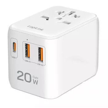 LogiLink PA0356 USB-A/C Travel Charger 20W GaN 3-Port White