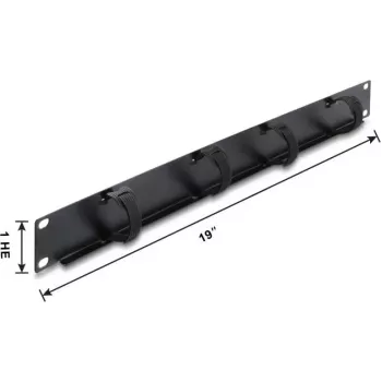 Delock 19 inch 1U Cable Management Panel with 4 Hook-and-Loop Cable Ties, Black