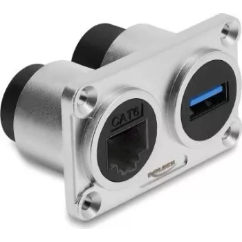 Delock Dual Panel Mount Socket USB 5 Gbps Type-A Female + RJ45 Female Cat.6 Silver