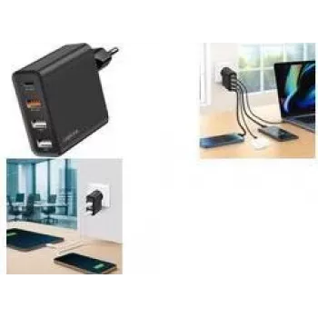 LogiLink 48W GaN USB Wall Charger, 4-Port, 3x USB-A QC + 1x USB-C PD, Europlug, Black (PA0377)