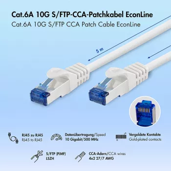 LogiLink Cat.6A S/FTP LSZH Patch Cable, White, 5 m, EconLine