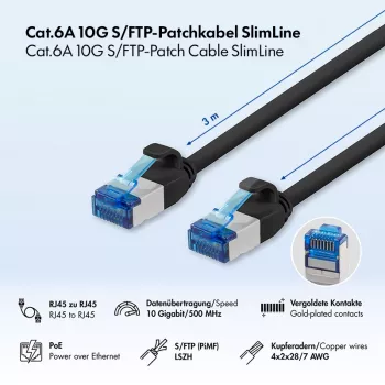 LogiLink Cat.6A Slim S/FTP LSZH Patch Cable, Black, 3 m, SlimLine