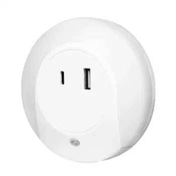 LogiLink LED Night Light with Twilight Sensor, 1x USB-A & 1x USB-C, 18W Total Output