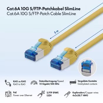 LogiLink SlimLine Cat.6A S/FTP LSZH Patch Cable, Yellow, 5m