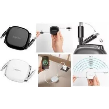 LogiLink CU0500 USB-C to USB-C Retractable Cable, USB 2.0, 480 Mbps, 60W, 1 m, Black