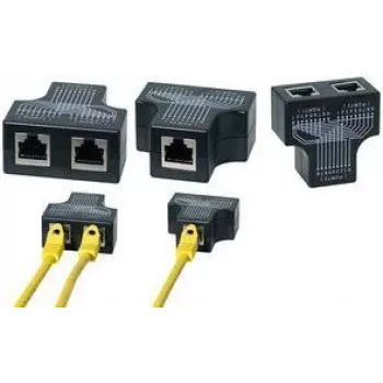 LogiLink RJ45 Connection Doubler, 1:1 Parallel T-Adapter, 1x RJ45 Female to 2x RJ45 Female, Black (MP0138)