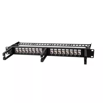 LOGILINK Modular 16-port Cat.6A Keystone Patch Panel, 19/1U, with 3 Cable Rings, Black