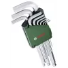 BOSCH 9-Piece Hex Key Set with Colour-Coded L-Keys, Ball End and Holding Function, Metric 1.5-10 mm, BlackLaser Finish, Clip Holder
