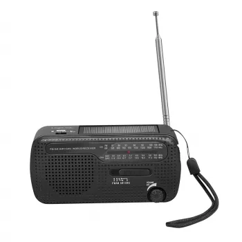 LogiLink Dynamo Hand Crank Radio with Solar Panel, AM/FM, USB-C Charging, LED Flashlight, SOS Alarm, Power Bank, Black