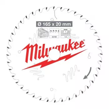 Milwaukee Circular Saw Blade 160mm x 20mm Bore 48T TCT Wood Clean Cut CSB P W