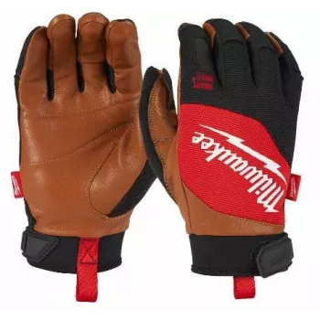 Milwaukee Leather Gloves L/9 Hybrid - Black/Red, Touchscreen, EN 388, Reinforced Palm