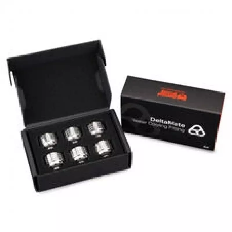 Thermal Grizzly DeltaMate Compression Fitting, Brass - Gloss Nickel, HT14, 6-Pack