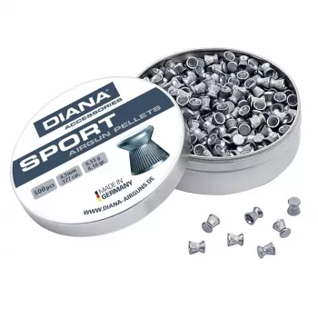 DIANA Sport 4.5 mm Diabolo Pellets .177 Cal, 500 Count, Round Head, Lead, for Air Rifles & Pistols