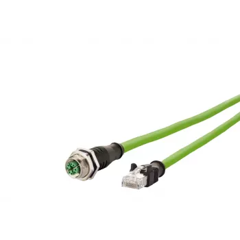 METZ CONNECT 142M2X25100 Industrial Ethernet Cable - 10 m Cat 6a S/FTP, M12 X-coded Plug to RJ45 Male, Halogen-Free Green